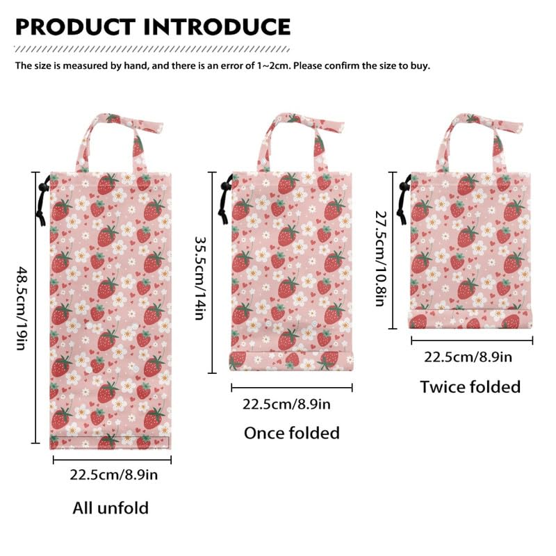 Image of Red Strawberry Multipurpose Car Trash Bin, Cartoon Fruit with Adjustable Handle, Pink Daisy Flower for Kitchens, Bedrooms, Travel