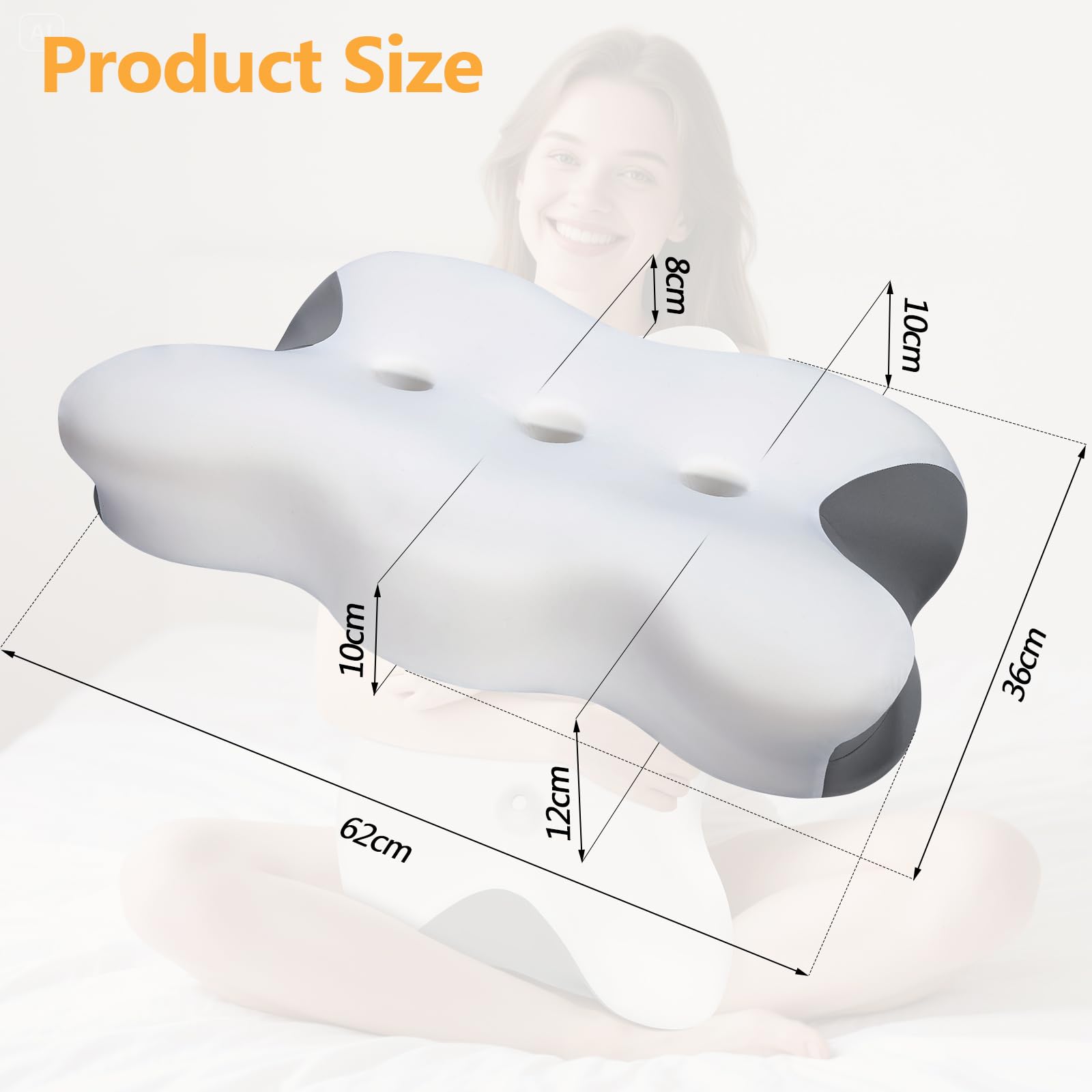 Euqvunn 【Diseño Mejorado de 3 Ranuras】 Almohada ergonómica de Espuma viscoelástica – Alivio para Cuello y Hombros, Funda refrescante de Seda fría, 3 Alturas, Ideal para Todas Las Posiciones al Dormir