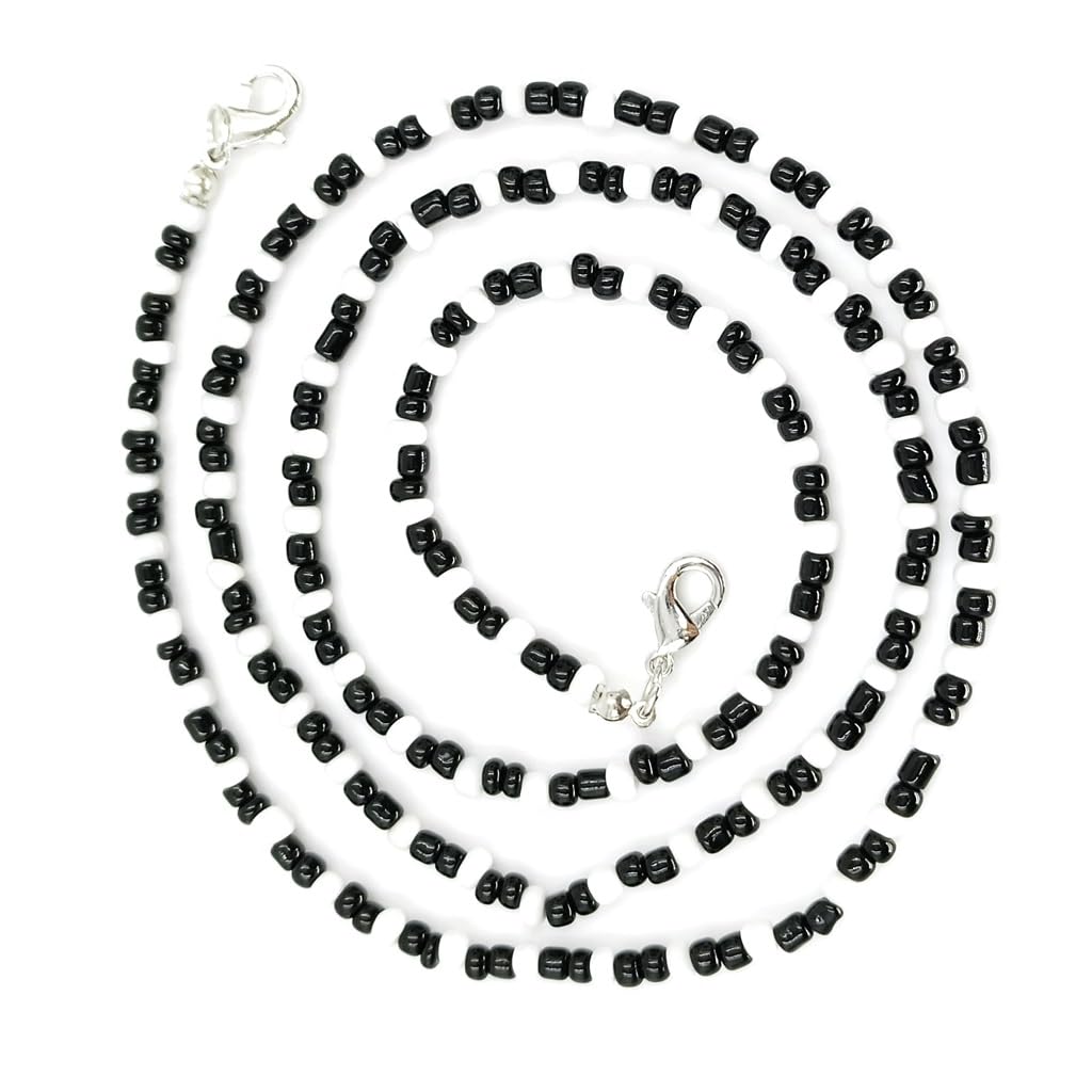 Cadena para suéter con perlas blancas y negras colgante colorido y sujeción de gafas
