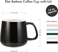 Vista 6 de VOBAGA Coffee Cup with Lid and Flat-Bottom, 13 oz Tea Mug for Daily Use Warming Coffee&Tea (Black)