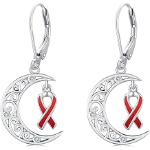 Cancer Awareness Earrings 925 Sterling Silver Ribbon Moon Butterfly Dangle Leverback Earrings Survivor Jewelry Inspiration Gifts for Women