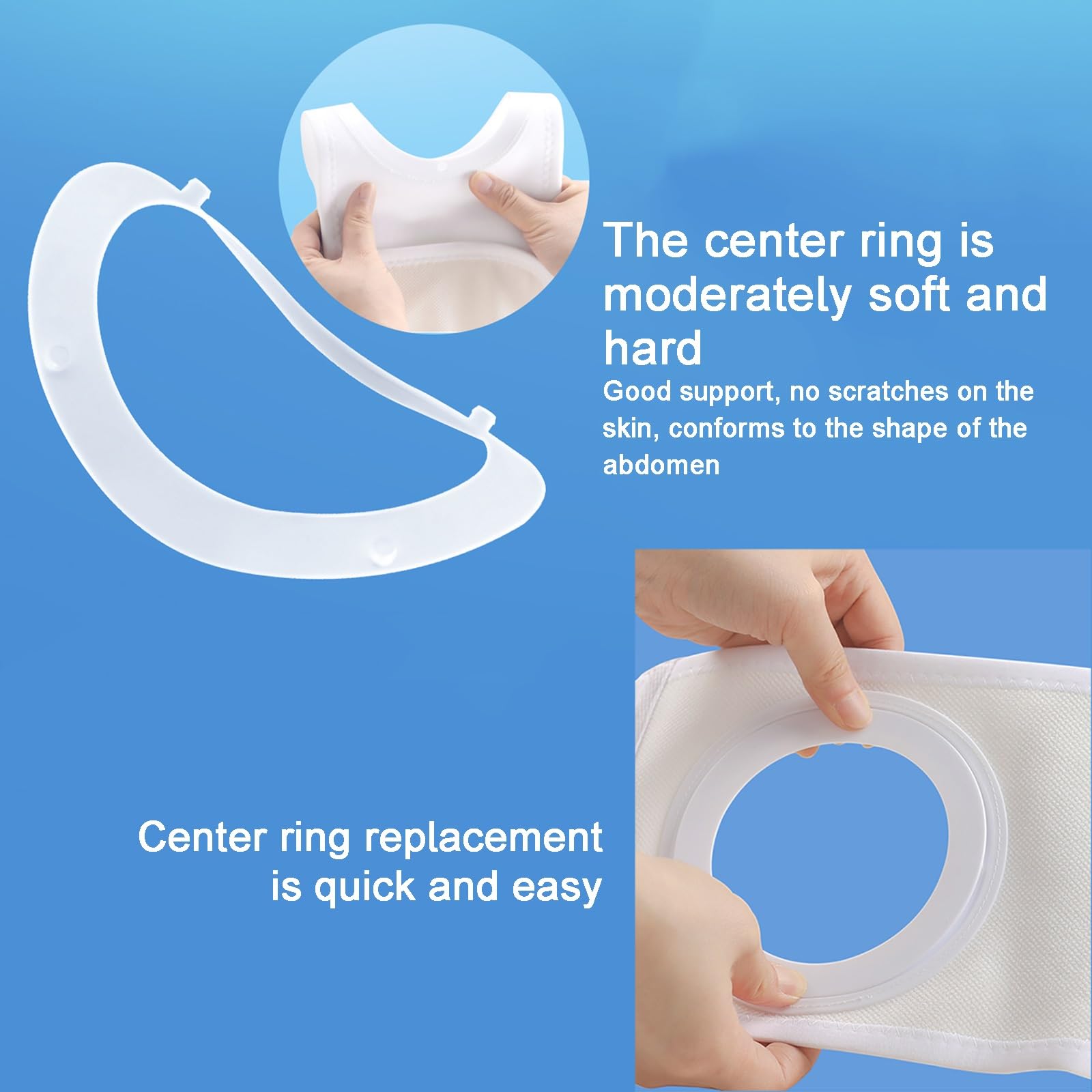 Fascia Addominale Post Operatoria, Fascia Elastica Lombare, Cintura Stoma, con 2 Anelli Centrali di Ricambio, Adatta alle Curve del Corpo, per Stomia Destra o Sinistra(XL)