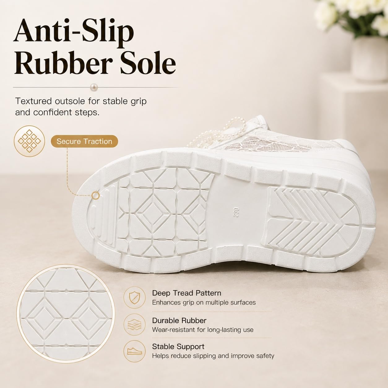 ENEN Zapatillas Mujer Encaje Perla