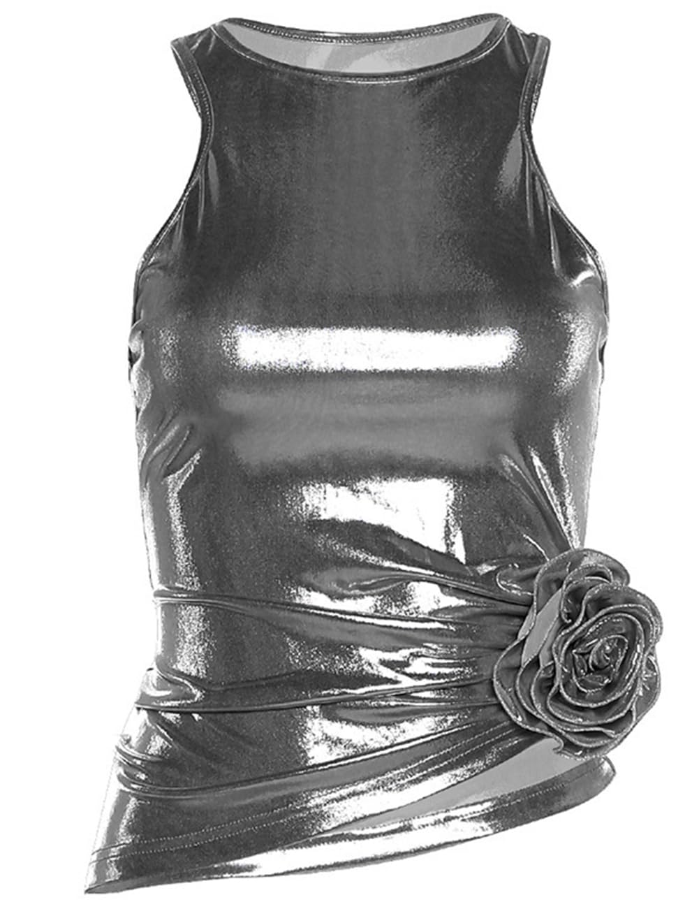 FAIMILORYWomen's Shiny Metallic Asymmetrical Cute Tank Tops