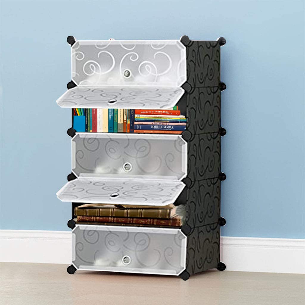Zemic Diy Multipurpose Bookshelf| Plastic Sheet Portable Storage Shelve For Books Storage Organizer| Bookcase For Home Furniture |Cabinet Shelves For Bedroom Office Living Room (Set Of 5 Cases, Black)