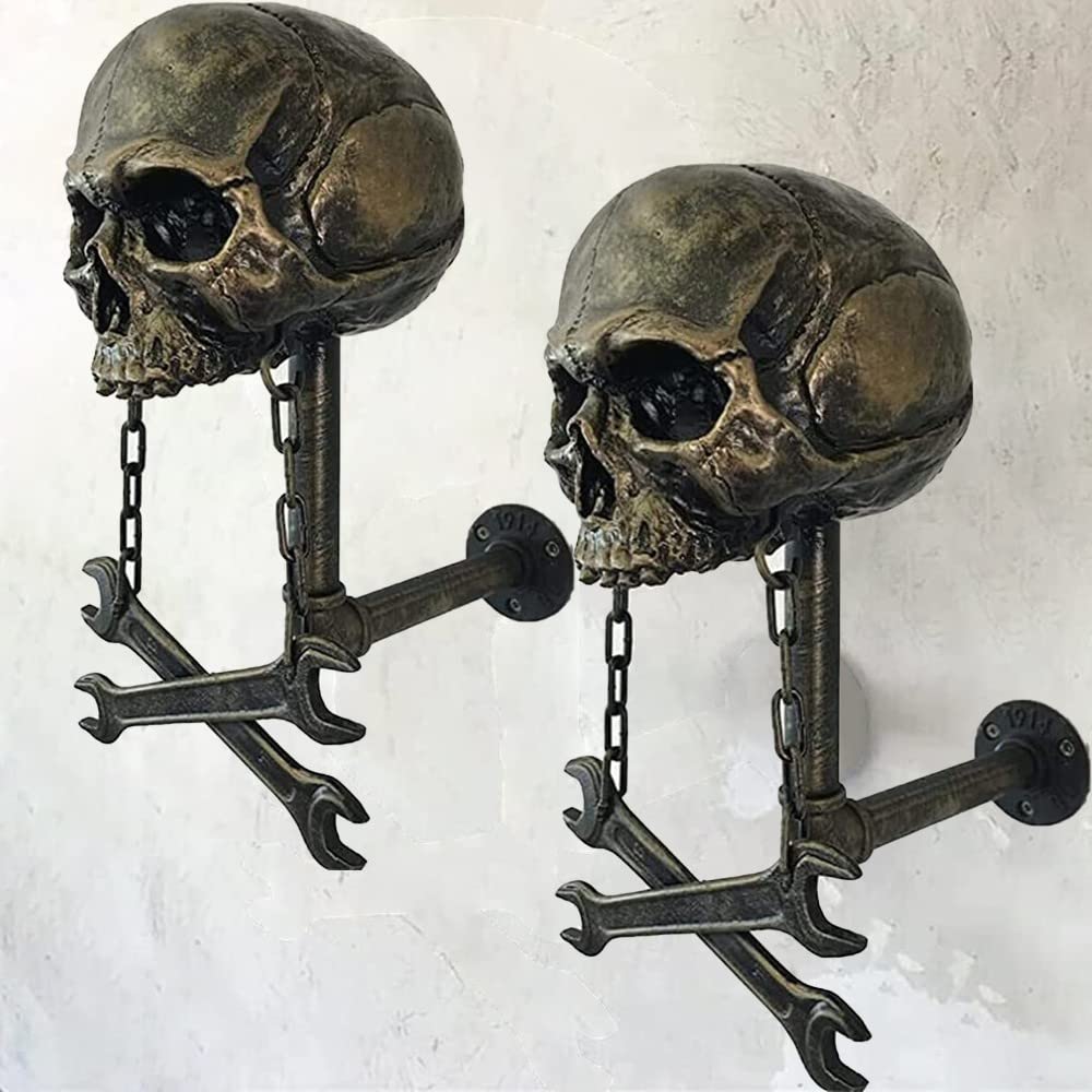 FLLG Motorcycle Skull Helmet Holder,Porte Casque Moto,Porte-Casque Moto Crâne, Porte-Casque De Crâne, Monté Mural De La Résine Étalage Casque A,2PCS