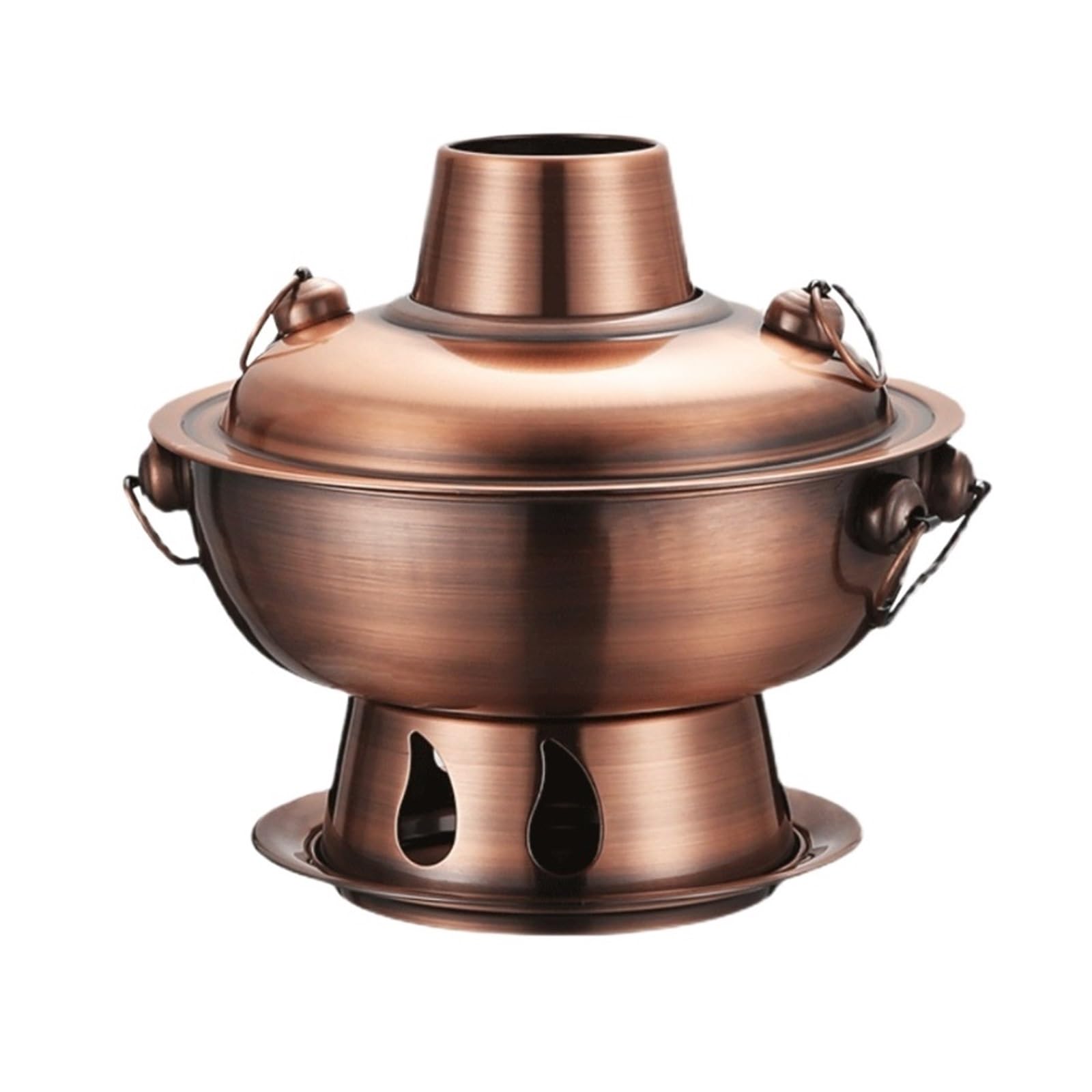 asdchZen Chinese Hot Pot Stainless Steel Hot Pot Charcoal Hotpot Copper Hot Pot Old Beijing Cookware Charcoal Kitchen Cooking Pot,Copper,28cm