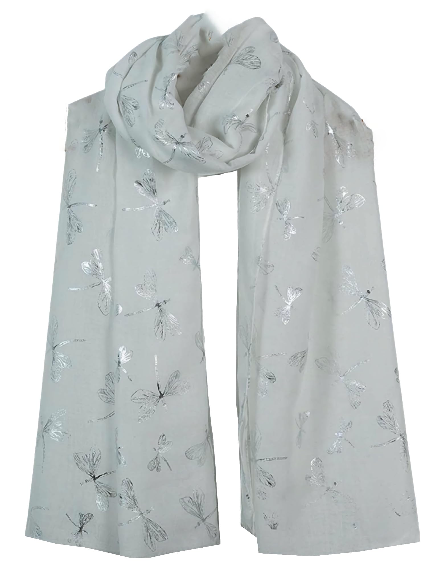World Of Shawls Women's Silver Glitter Dragonfly Large Scarf For Shawl Scarf Wrap Soft Scarves (Silver)