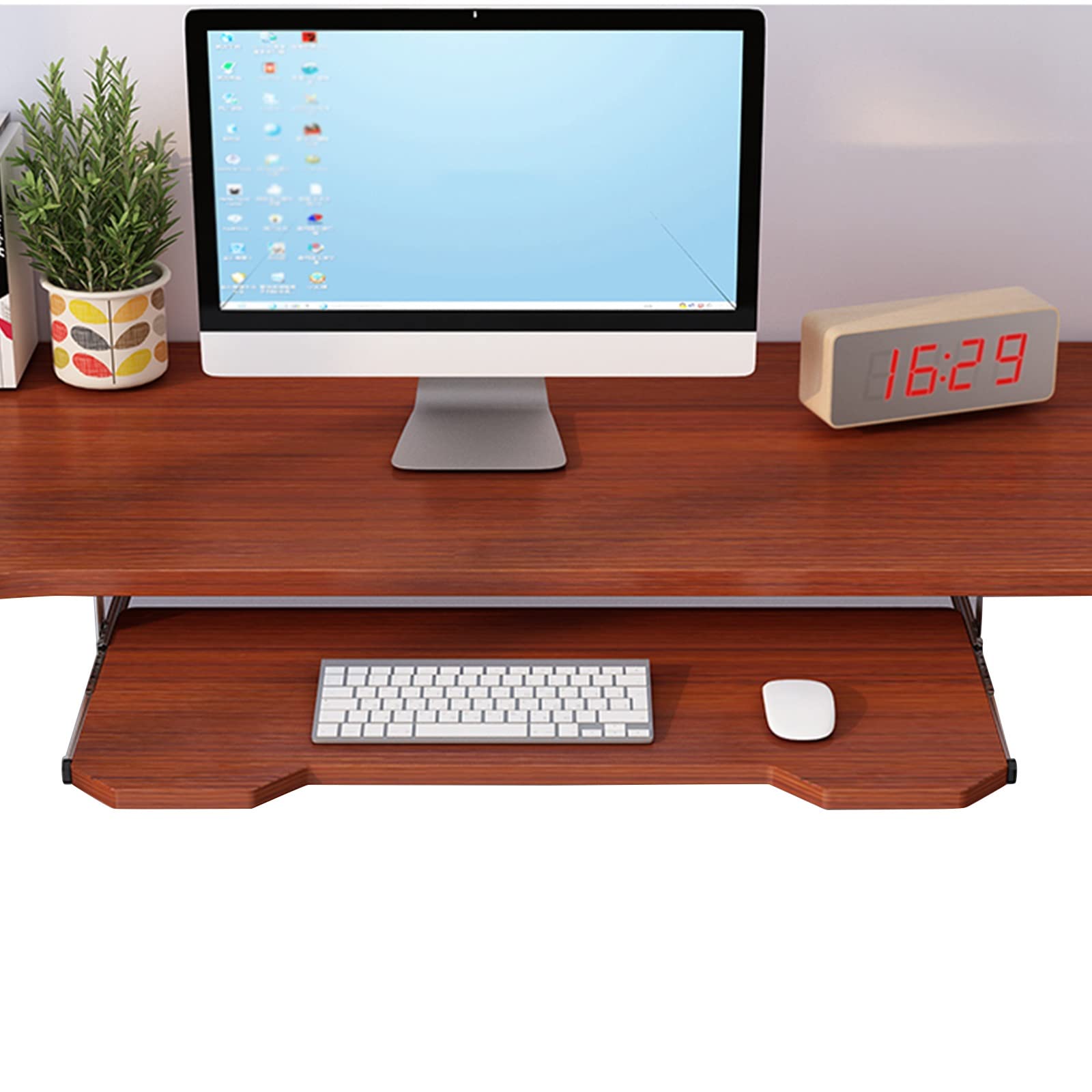 Ergonomiczne przedłużenie biurka – podbiurkowa platforma pod klawiaturą i myszką, regulowana, cicha, Ra, 60 x 30 cm, wykończenie tekowe, oszczędność miejsca, wysuwana taca na klawiaturę