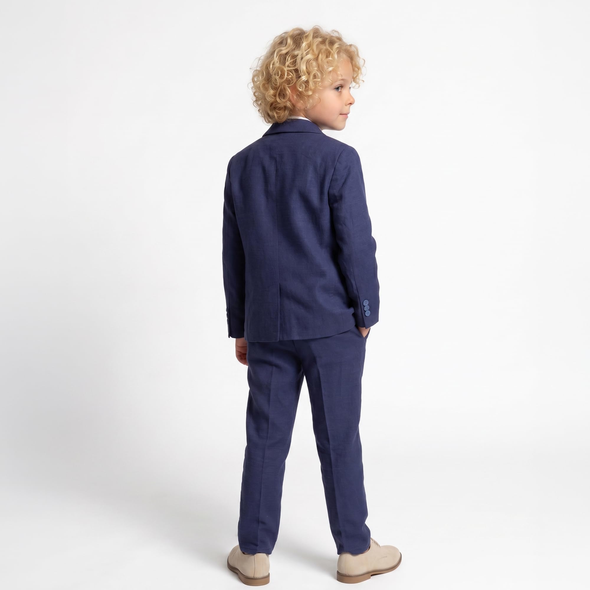 Traje para niños | Conjunto de 4 piezas de tela de licra flexible y cómodo 100% algodón, camisa, pantalones, chaqueta y pajarita | con elastano para fiesta y ropa formal para niños