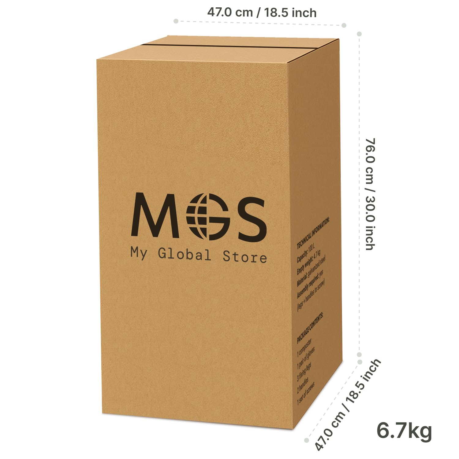 Composteur De Jardin en Métal 100L Réels - Poubelle Exterieure – Poubelle De Jardin – Compost - Acier Galvanisé - Gants Inclus