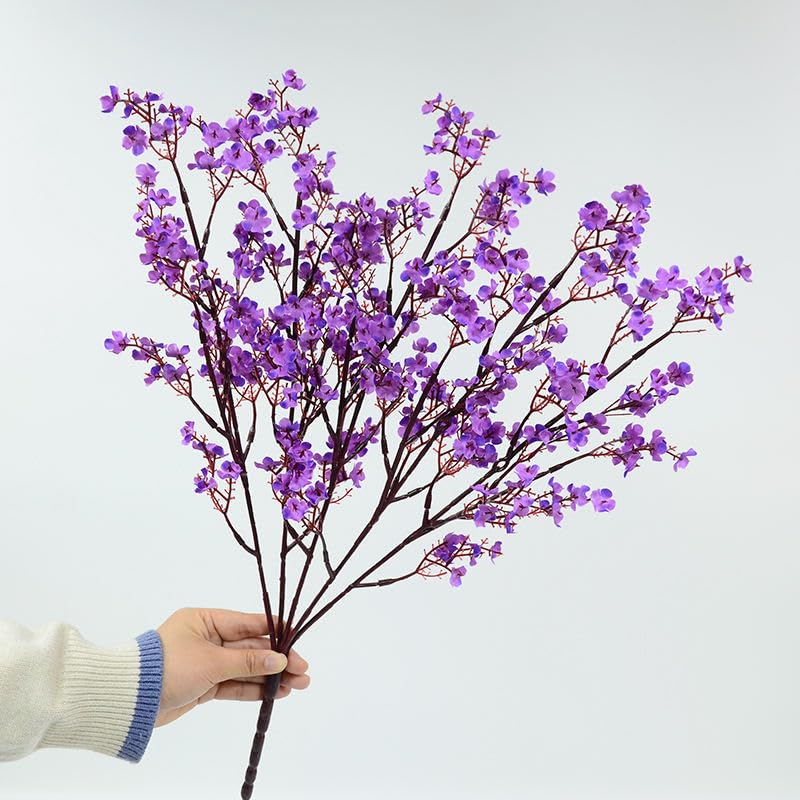 Image of CURATED CART Artificial Flowers Bunch, Baby's Breath Gypsohila Flowers, 1 Bunch for Vase Pot, Home Decoration, Living Room, Wedding, Fake Flowers, Color, (Vase Not Included) (Purple)