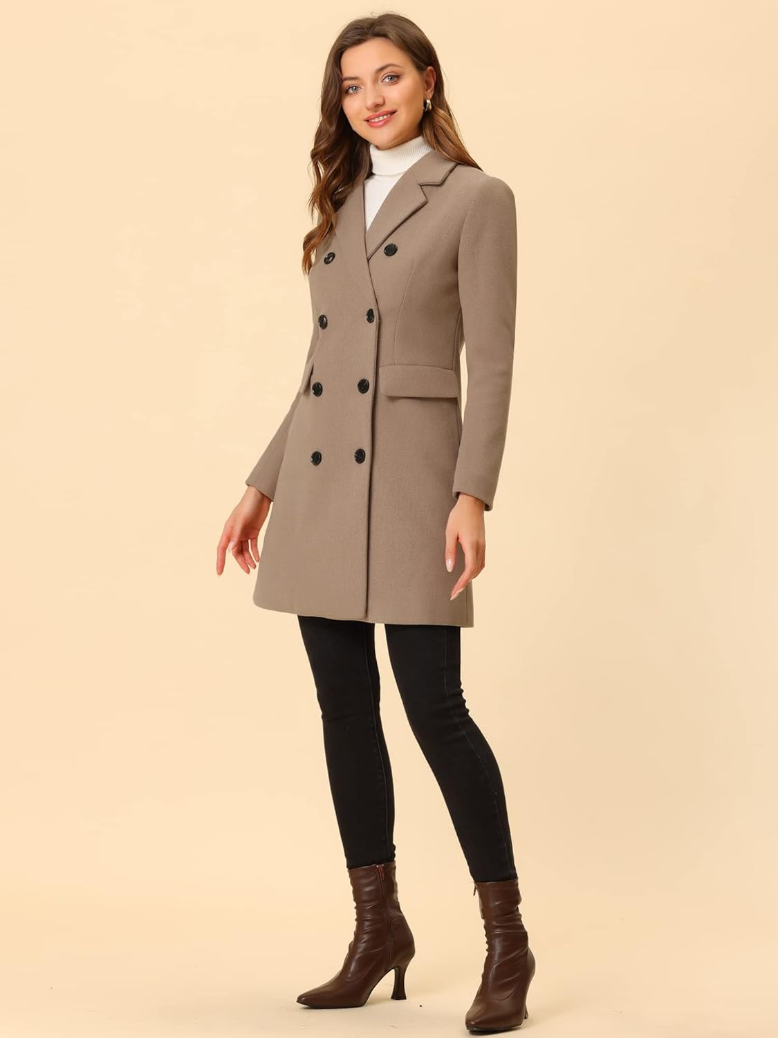 Allegra K Women's Winter Coat Elegant Notched Lapel Double Breasted Trench Coat - Image 3