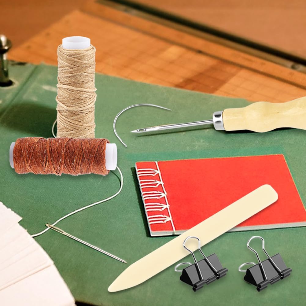 39pcs Book Binding Kits for Beginners,Hand Bookbinding Tools Kit with Bone Folder,Waxed Thread,Binding Ribbon,Awl,Needles,Ruler for DIY Bookbinding,Paper Crafts,Book Repair