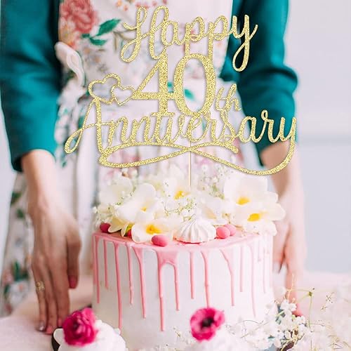 Miniatura 5 de Sleyberoy Decoración para tartas con purpurina para el 40 aniversario, decoración de fiesta de aniversario de boda, aniversario de boda, fiesta de