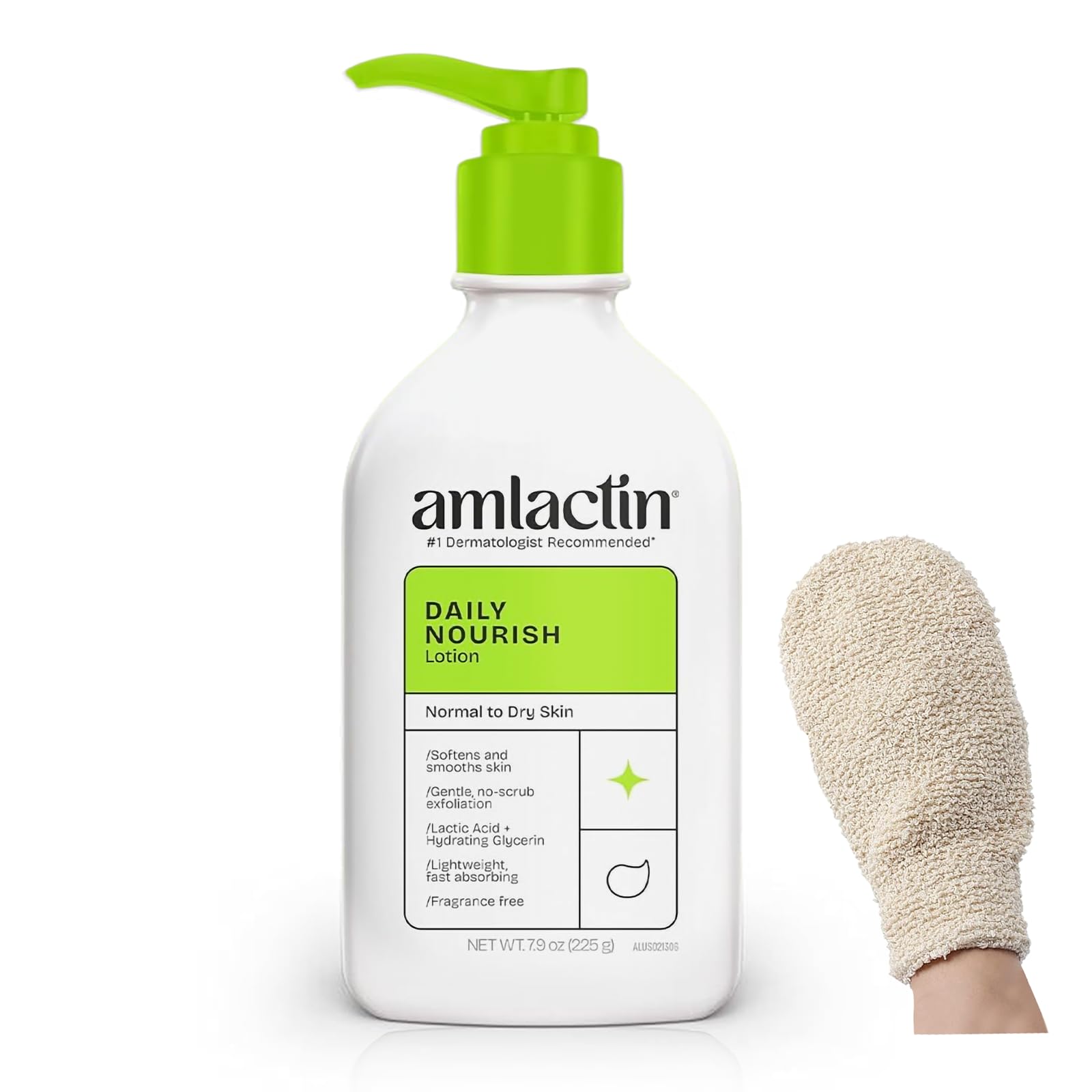 LUXPAKS Bath Glove bundled with Amlactn Moisturizing Lotion – Esfoliante Body Lotion with Lactic Acid for Smooth, Hydrated Skin