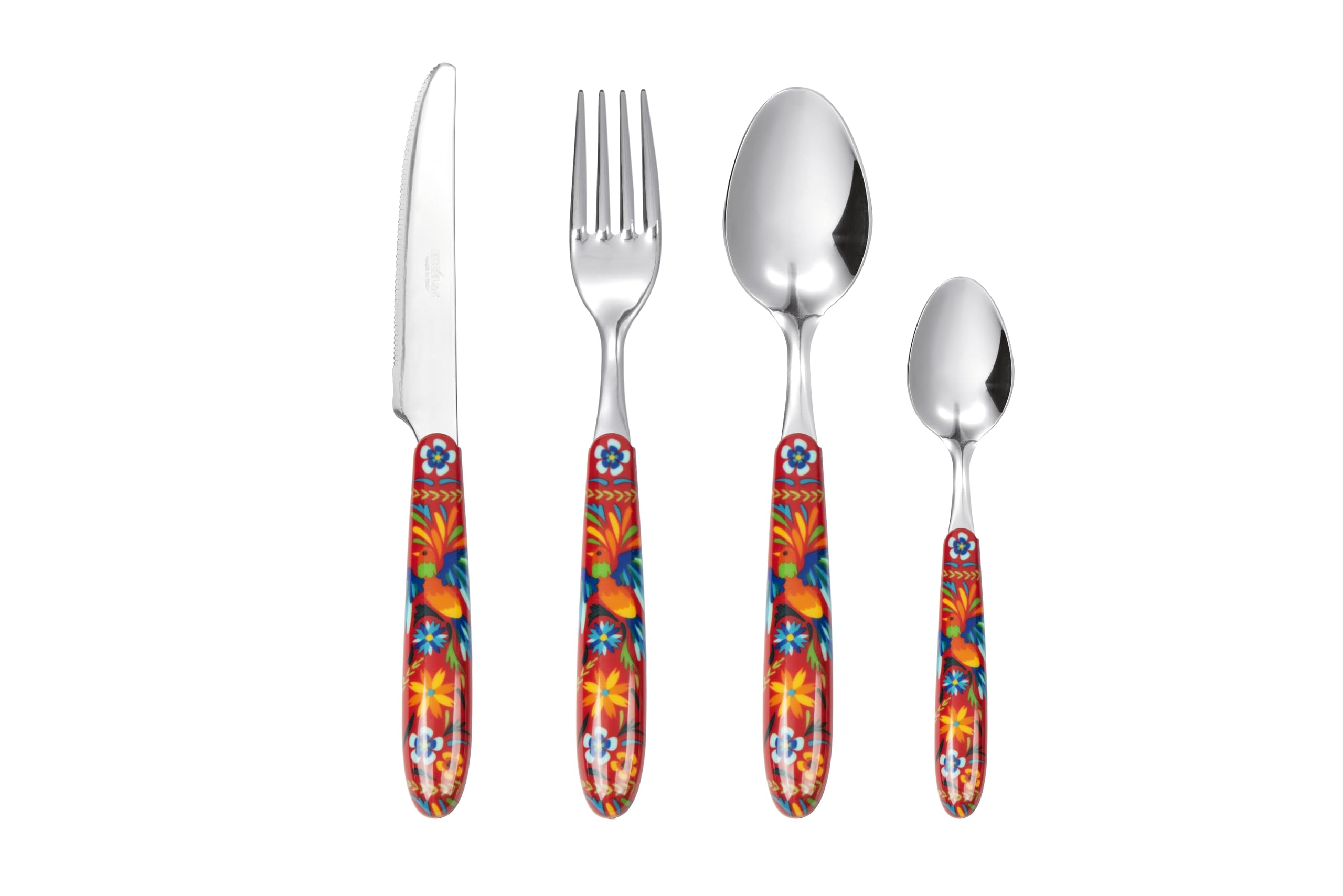 Excelsa Mexican Flower Besteckset 24-teilig, Edelstahl, Griff aus Kunststoff