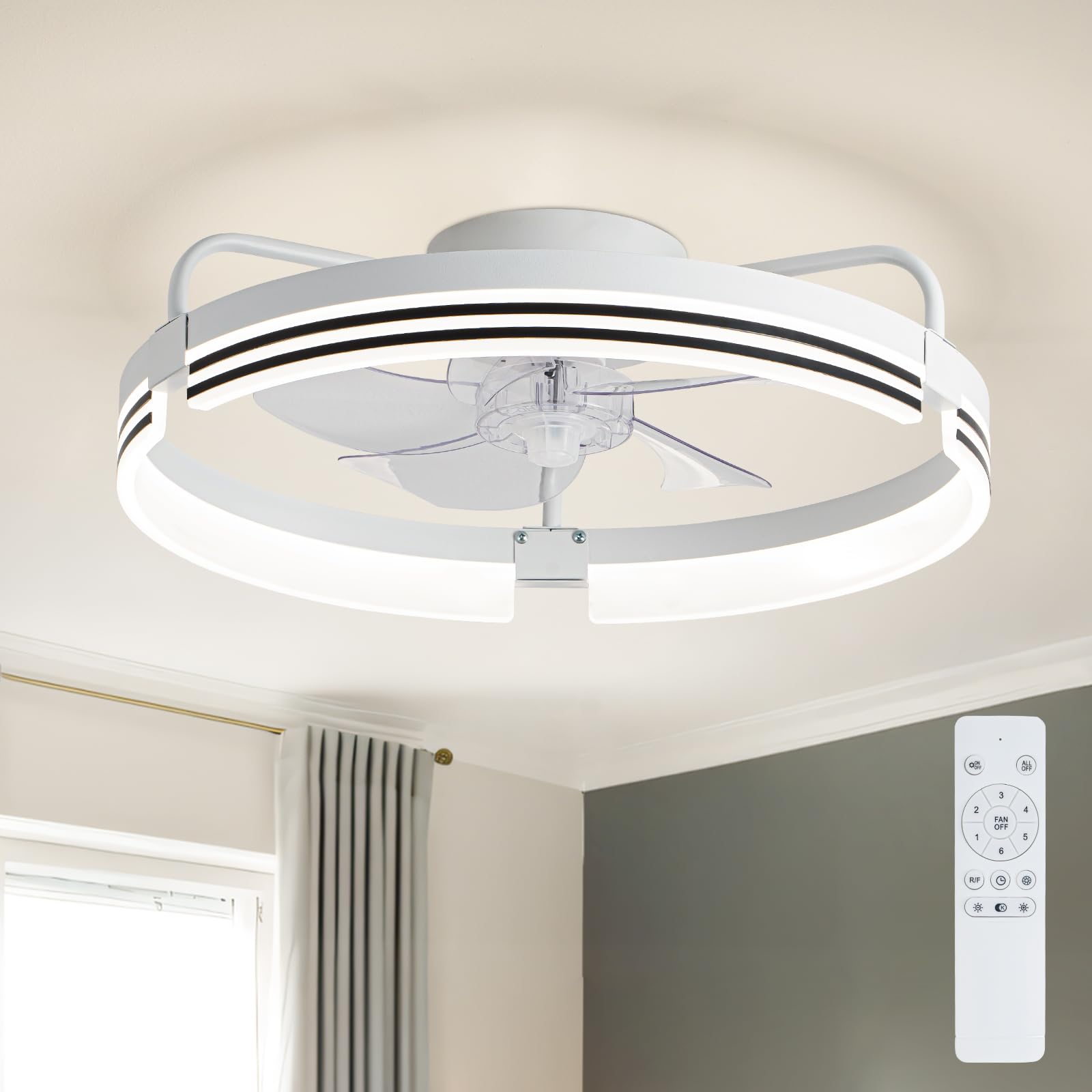 50cm Deckenventilator 3 Farbig Dimmbar 6 Stufiger Umkehrbarer Deckenlampe mit Ventilator Timer