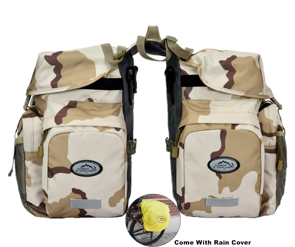 UNISTRENGH 50L Bike Panniers Bicycle Commuting Bag Waterproof Saddle Bags with Rain Cover for Bicycle Rear Rack Carrier (SanSha Camouflage)