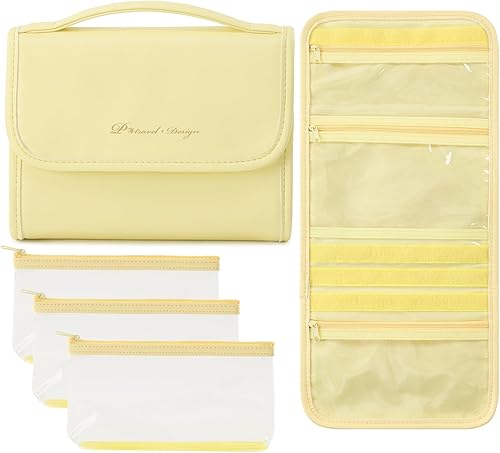 Lychii Neceser de maquillaje, organizador de cosméticos de maquillaje, accesorios de viaje esenciales, Amarillo, Moderno