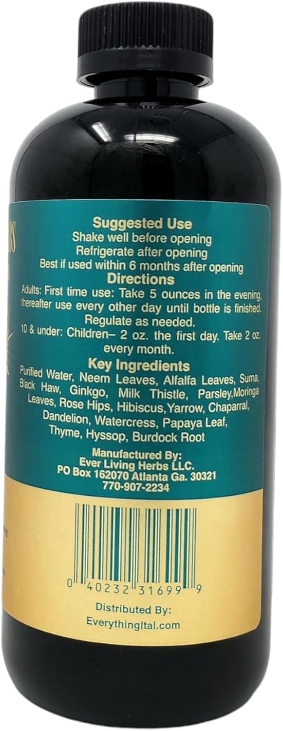 Natural Herbal Detox with Moringa for nutrients and deep Cleansing with Neem, Burdockroot, Dandelion 16 Oz.