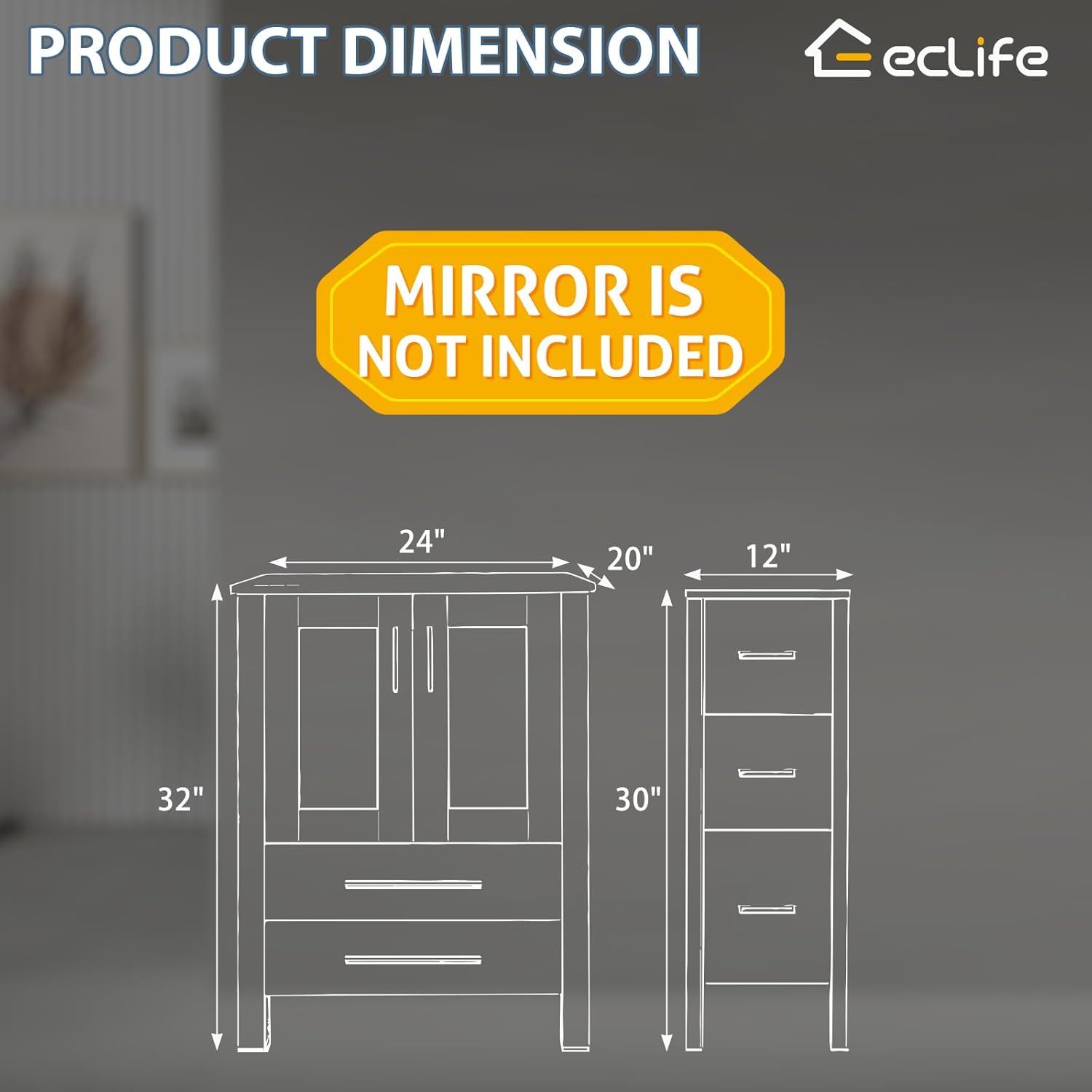 eclife 60" Modern Bathroom Vanity Sink Combo Freestanding Cabinet with Small Side Cabinet, Without Vessel Sink, Faucet, Drain (White Vanity Only)