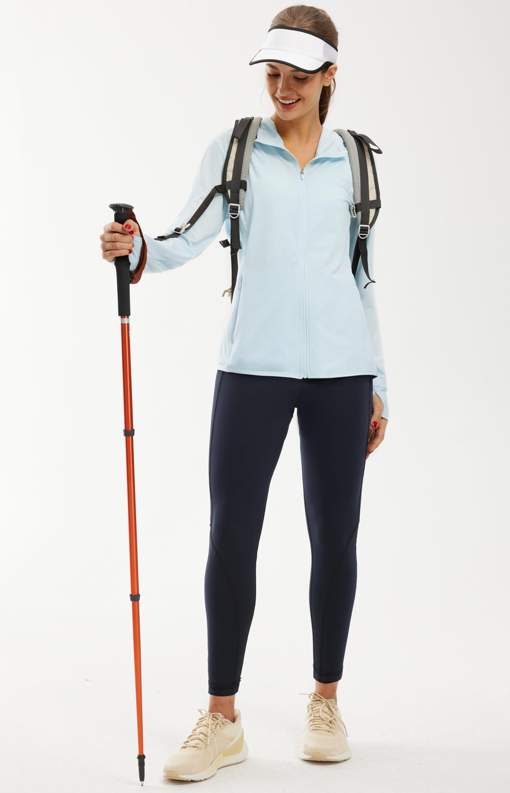 Libin UV Chemise Femme Veste de Course Running Vêtements de Protection Solaire Full Zip Hoodie Randonnée en Plein Air Surf Shirt Séchage Rapide Poches