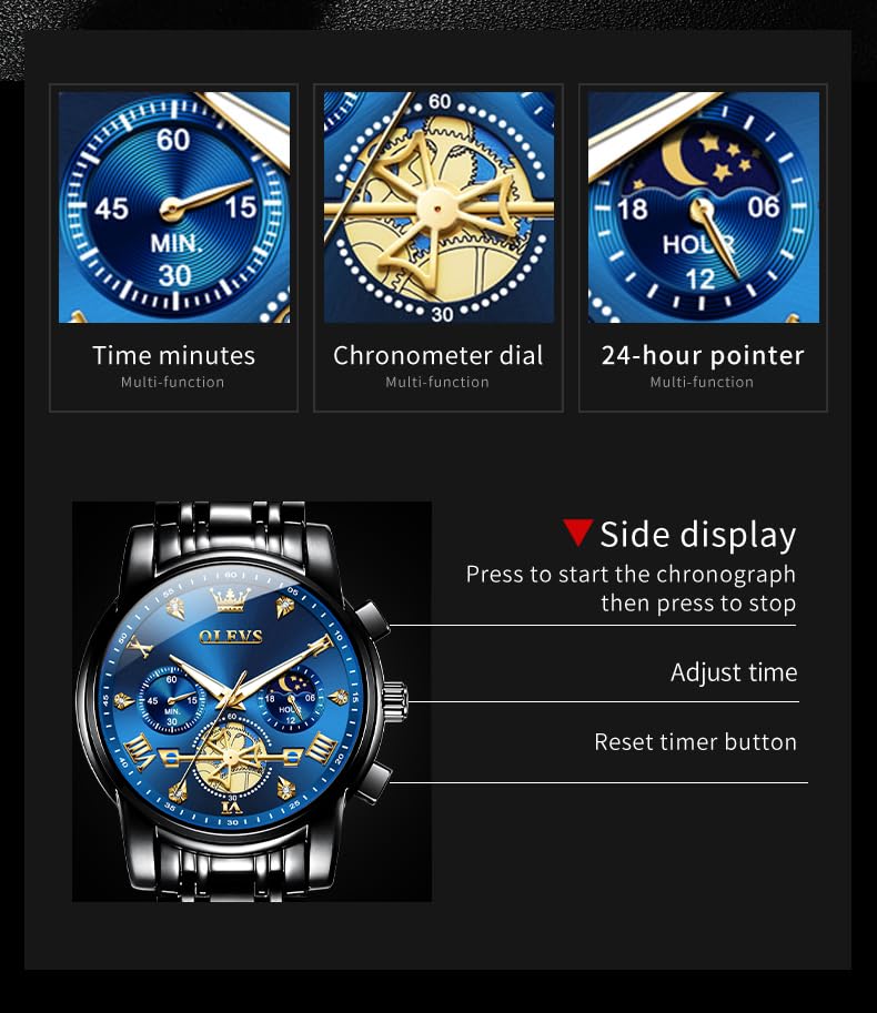 Image of OLEVS Watches for Men Dress Chronograph Luxury Stainless Steel Big Face