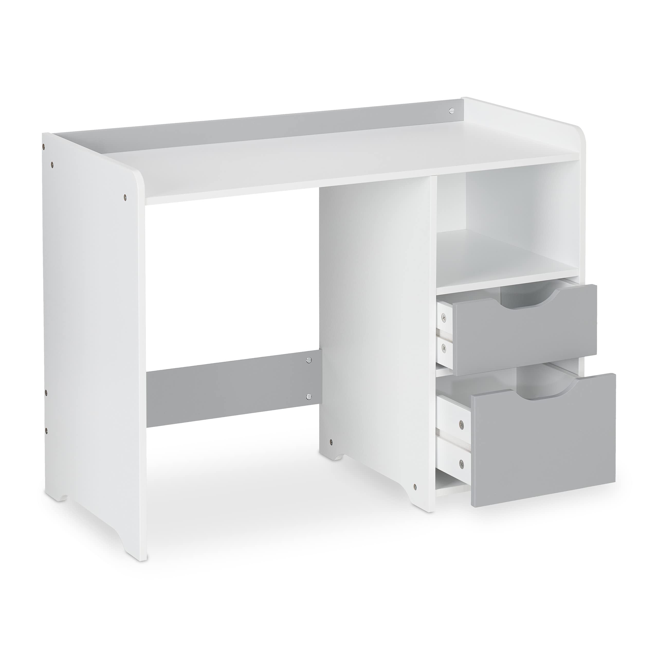 Relaxdays Scrivania per Bambini, 2 Cassetti, Ripiano Aperto, Tavolo per Scolari, HxLxP 60x80x38 cm, MDF, Bianco Grigio