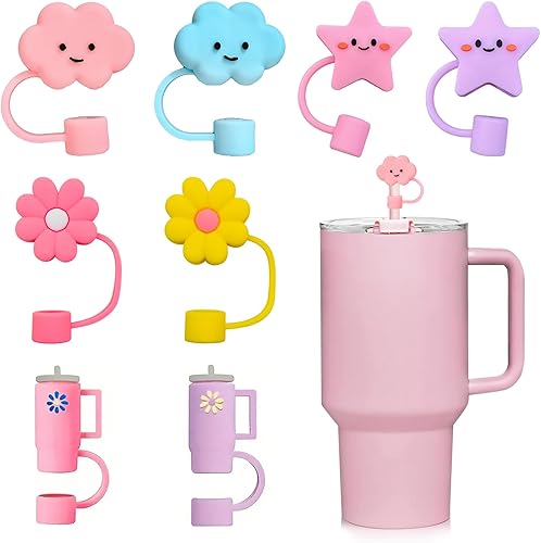Tapa de popote de silicona para copa Stanley, compatible con vasos de 30 y 40 onzas, bonitas puntas de silicona protectores para vasos de fiesta de
