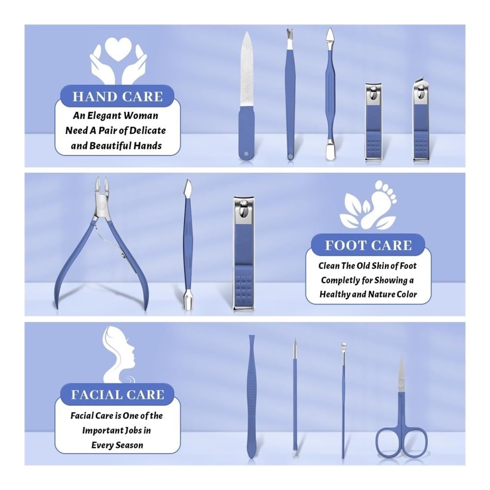 Set de manicura y pedicura de 12 piezas para mujeres y hombres, kit de cuidado de uñas de cuero con herramientas profesionales para pies, cortaúñas para los dedos de los pies y cortaúñas para las