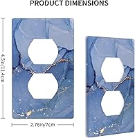 Vista 3 de Placas de interruptor de luz dúplex individuales de mármol azul dorado y cubiertas de enchufe, placa de pared eléctrica decorativa para receptáculo