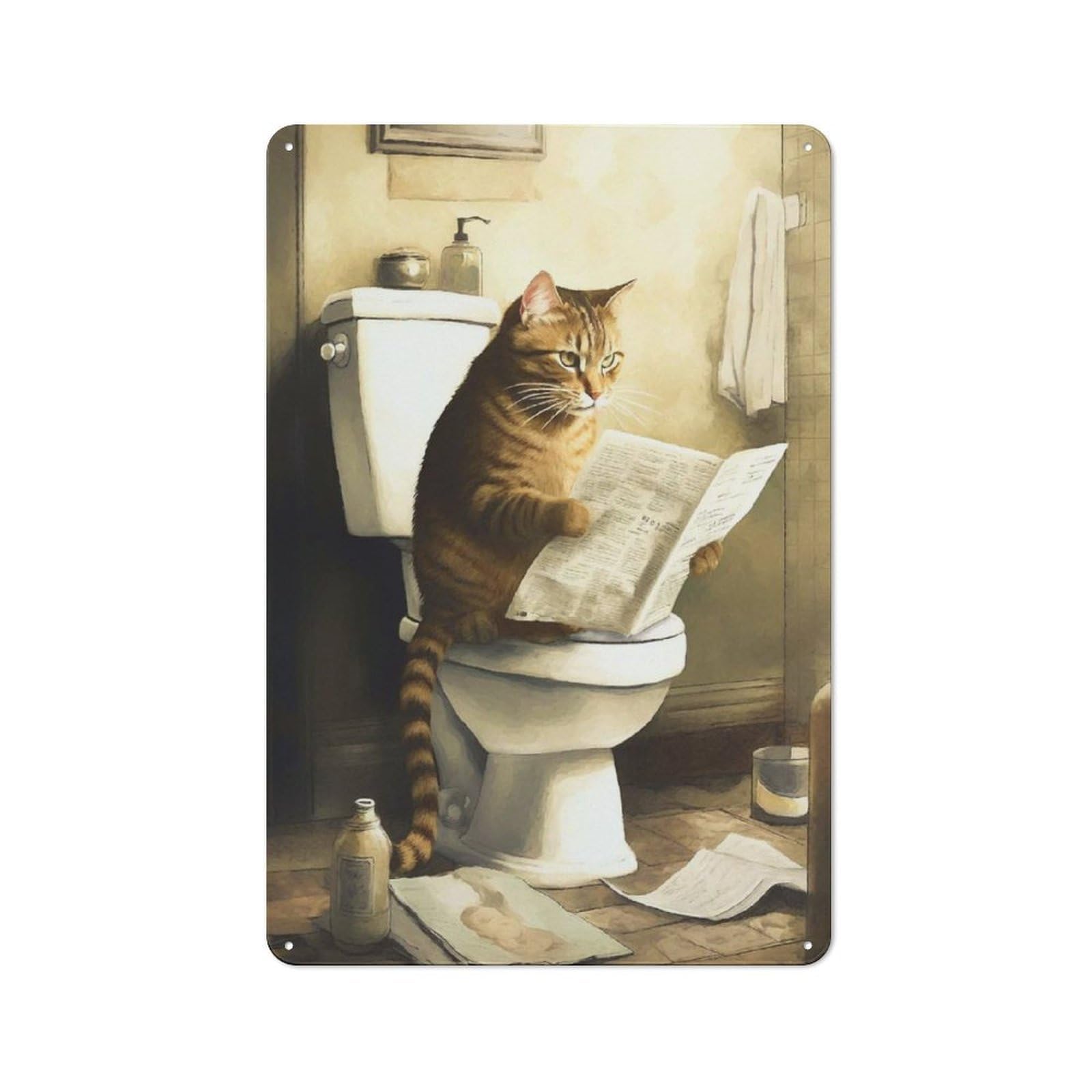 Junmoney Funny Cat Reading News Metal Wall Sign 30X20cm, Clean Industrial Loft Wall Plaque For Workspace, Cafe, Hallway Or Garage