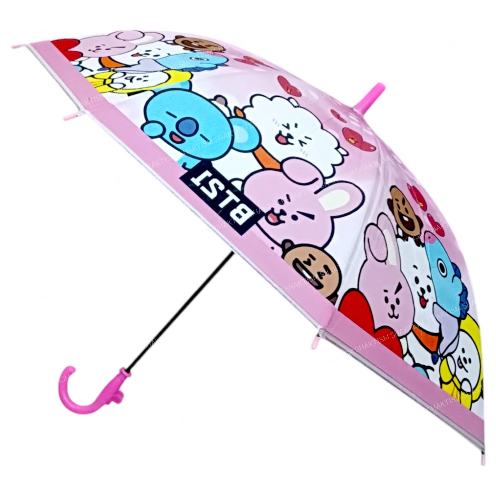 Kids Clear Bubble Umbrella, 70 Cm Dome, Automatic Open, Easy-Grip Handle, Transparent Umbrella for Boys and Girls (27Inch BT-21 Pink)-image-28