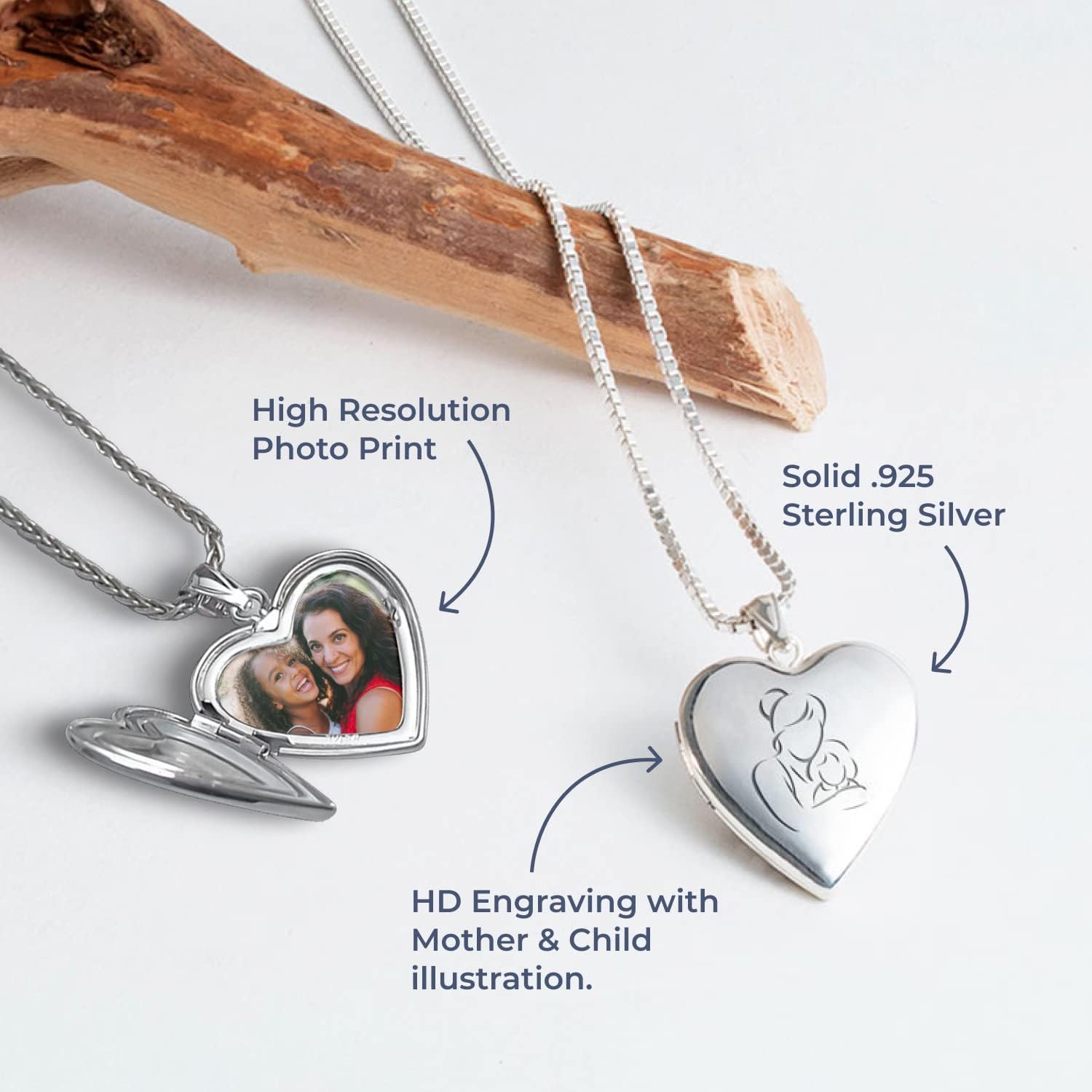 PicturesOnGold.com Personalized Silver Mom and Daughter Engraved Heart Shaped Pendant Locket Necklace for Women that Holds Pictures 3/4 Inch X 3/4 Inch