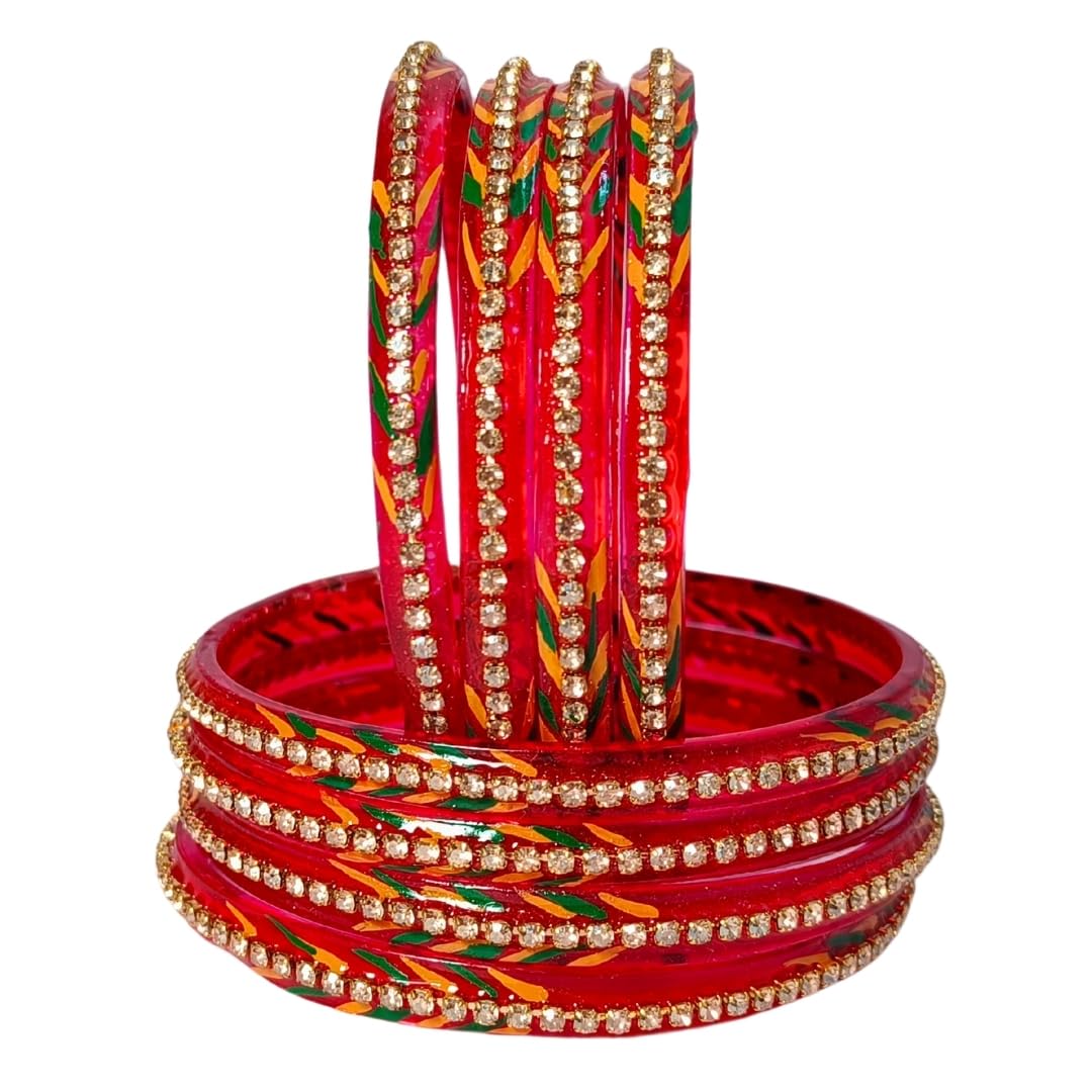 T4 Jewels Glossy Finish Cubic Zirconia Gold Stones & Printed Multicolor Glass Bangles Set For Women & Girls (Set of 8)_Multicolor_2.4 (B0D8H6JFY3) Amazon Price History, Amazon Price Tracker