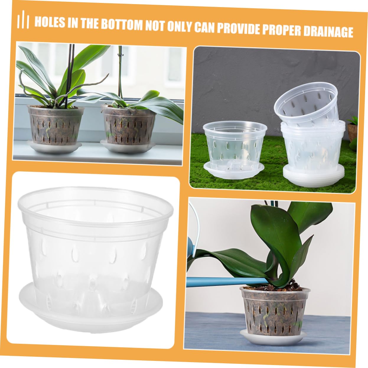 POPETPOP 15ensembles Pots à Orchidées Transparente avec Saucisses Plastique Pots Respirants à Drainage pour Plantes Orchidées Et