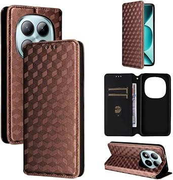 Generic case Compatible with Xiaomi 14T Pro 5G Color Brown Magnetic Flip Carbon Fiber Pattern Leather Wallet Back Case