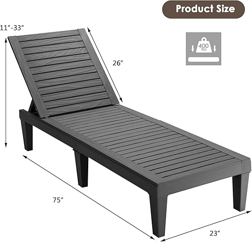 Miniatura 3 de COSTWAY Sillón reclinable para patio, resistente a la intemperie, ajustable (1, negro)
