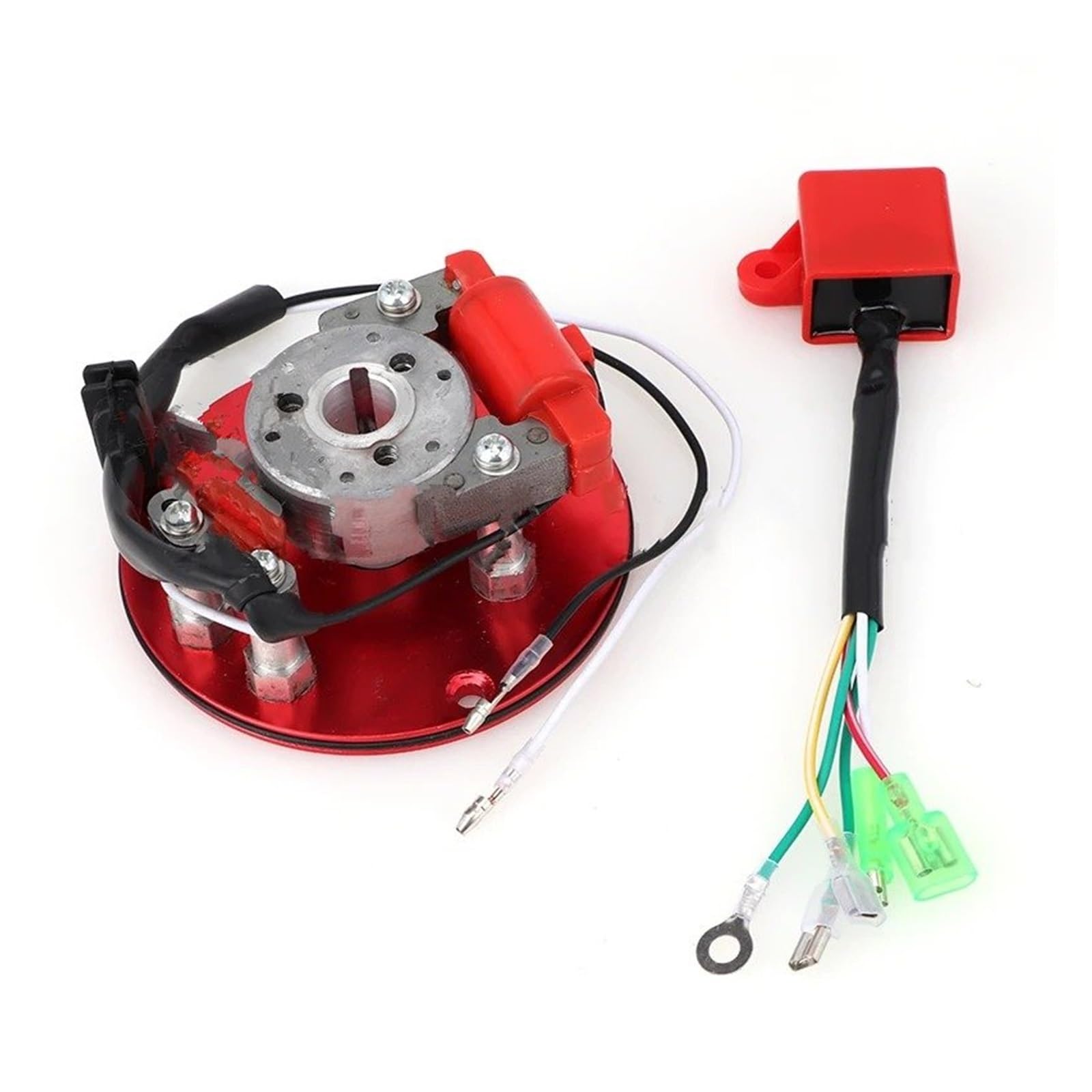 Motocicleta Bobina Encendido Kit Bobina Encendido Rotor Estator Magnético Rojo para Motocicleta para Scooter Kart ATV Cuatriciclo Piezas De Motor De 50/110/125/140/150 CC Encendido Bujía