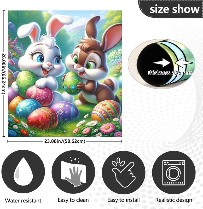 Dishwasher Magnet Cover Sheet Happy Easter Rabbits and Eggs Refrigerator Magnetic Door Cover Vinyl Decorative Panel Decal Home Kitchen Decoration