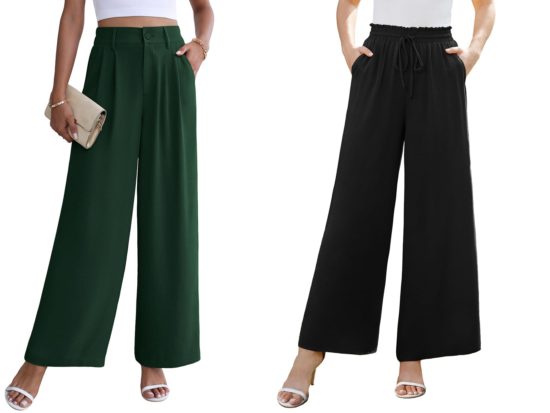 CZYINXIAN Womens Casual High Waisted Wide Leg Pants and Womens Flowy Adjustable Tie Knot Elastic Waist Pants X-Large