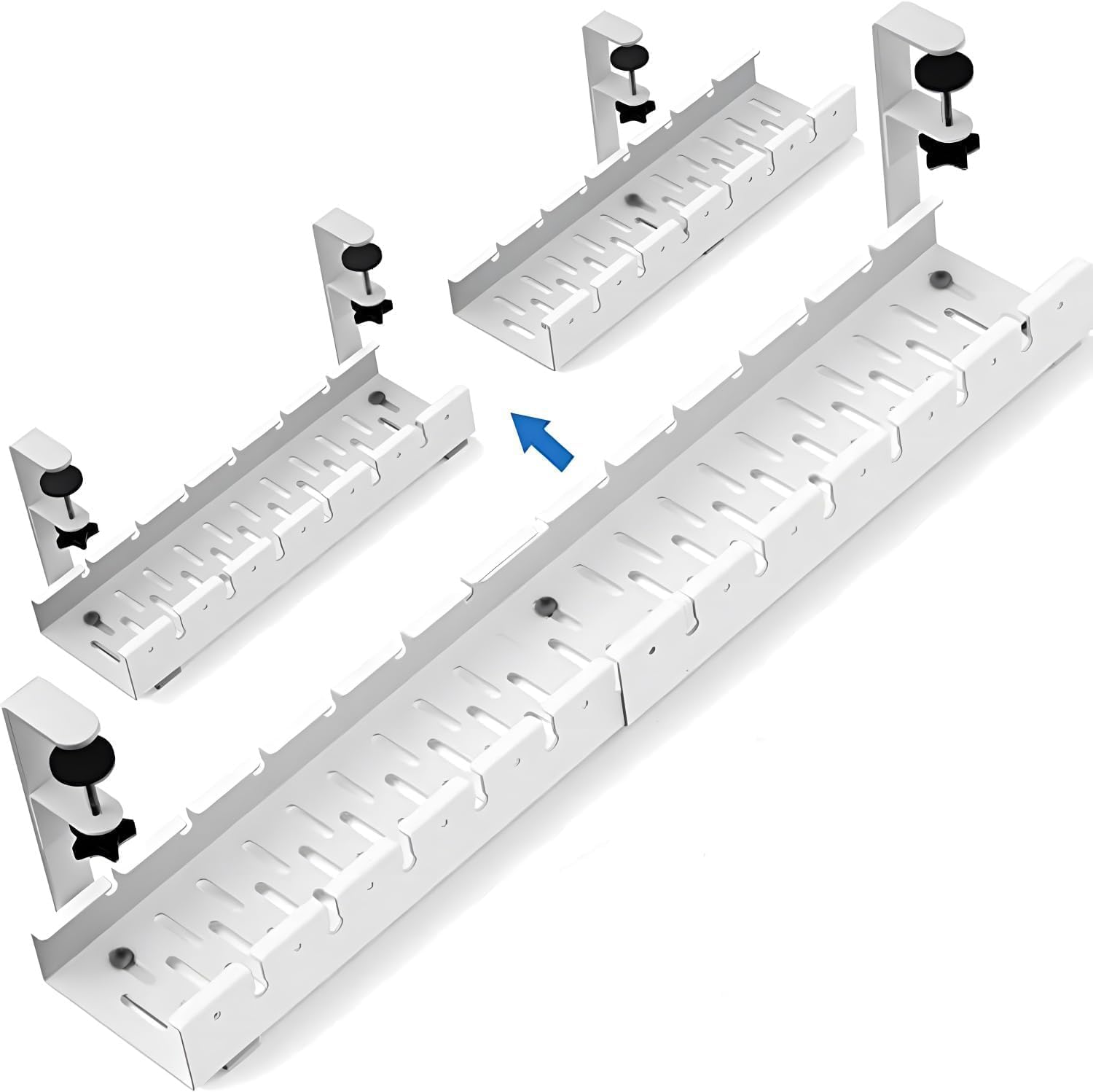 Under Desk Cable Management Tray, Sturdy Metal Cord Organizer with Clamp Mount, No Drill Installation Wire Management Tray for Home Office and Standing Desk Cable Organization