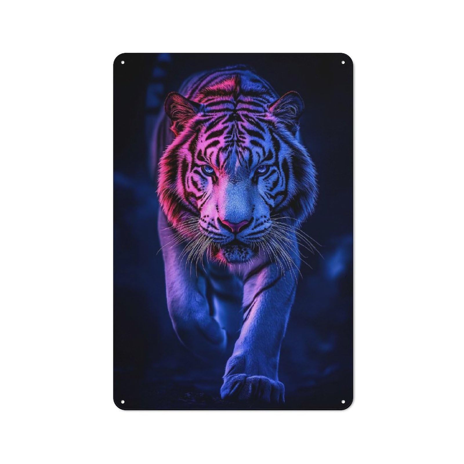 Junmoney Style-19 Vintage Tin Sign With Neon Tiger Portrait Design 30X20cm, Nostalgic Nostalgic Wall Art For Living Room, Hallway, Kitchen Or Cafe