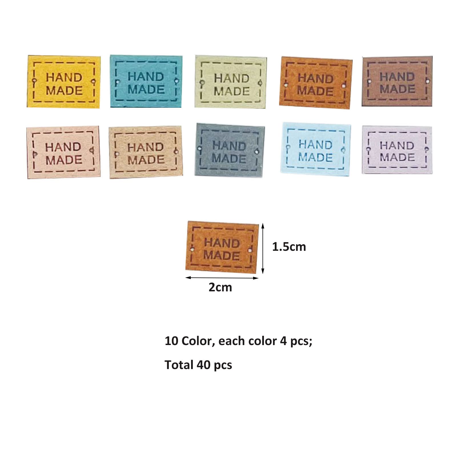 Pack of 40 Mini PU Leather Label Handmade Tag Label Handmade Embossed Tag with 50 Clothing Sewing Labels Woven Sewing Labels - Image 2
