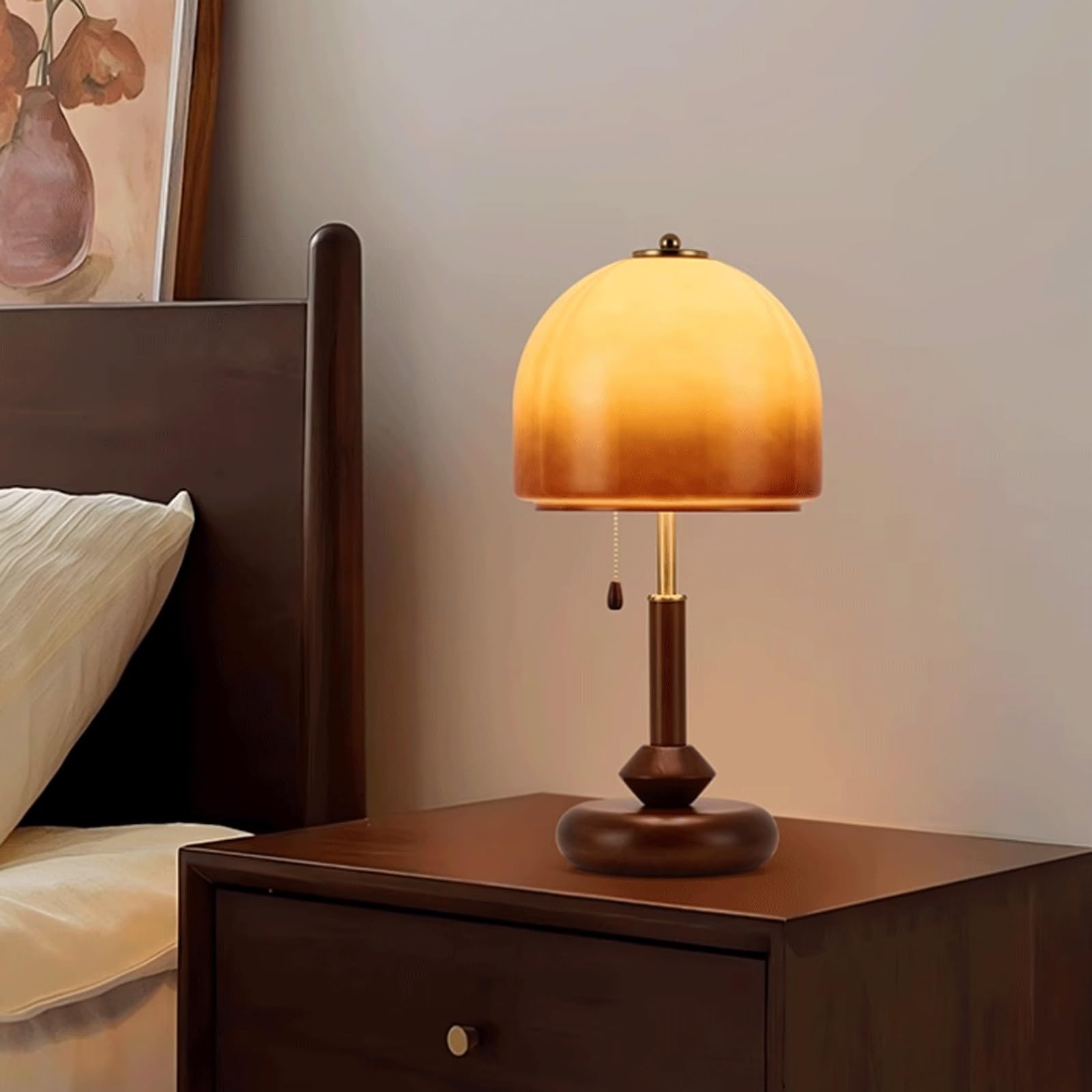 Retro drewniana lampa stołowa szklany klosz obok lampki nocnej lampa sypialnia salon kreatywna dekoracyjna lampa stołowa lampa biurkowa