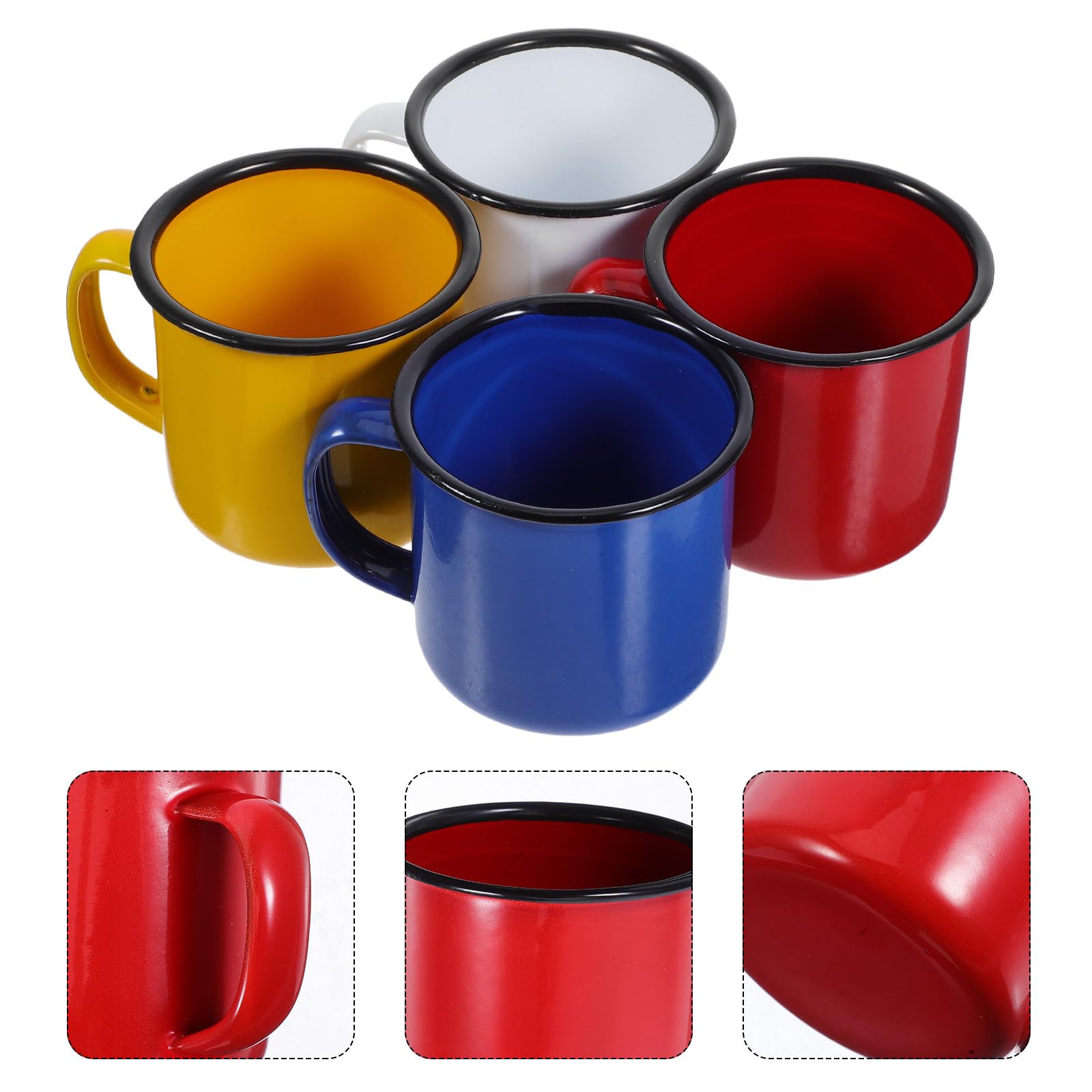 HOMSFOU Satz Emaille Becher Bunt Vintage Kaffeetassen aus Lackiertem Stahl Hitzebeständig mit Griff Wiederverwendbare Trinkbecher für Zuhause Büro und Camping