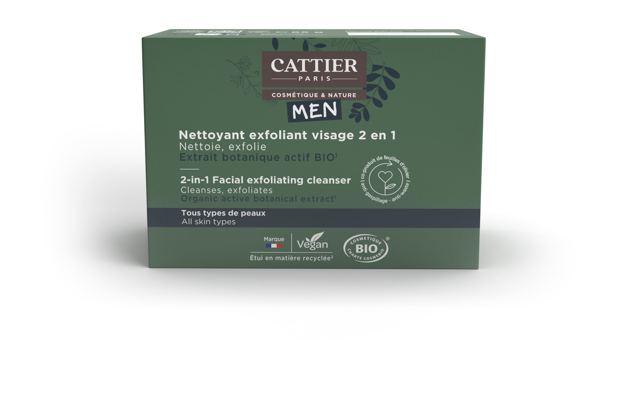 Cattier Men 2 in 1 Solid Organic Exfoliating Facial Cleanser 85g