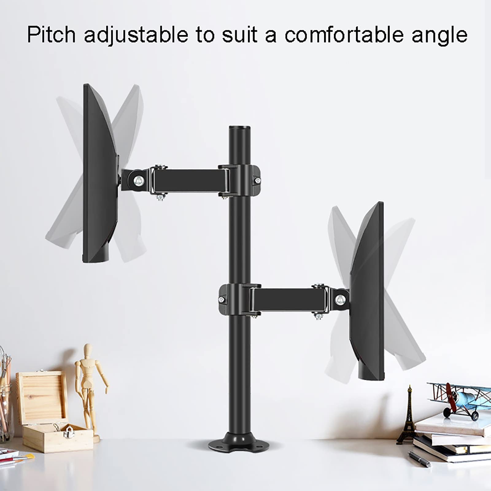 Supporto per Doppio Monitor, Supporto da Scrivania con Base Passacavo, per Due Schermi LCD Piatti O Curvi da 14-32 Pollici, Supporta Fino A 8 Kg/17,6 Libbre.