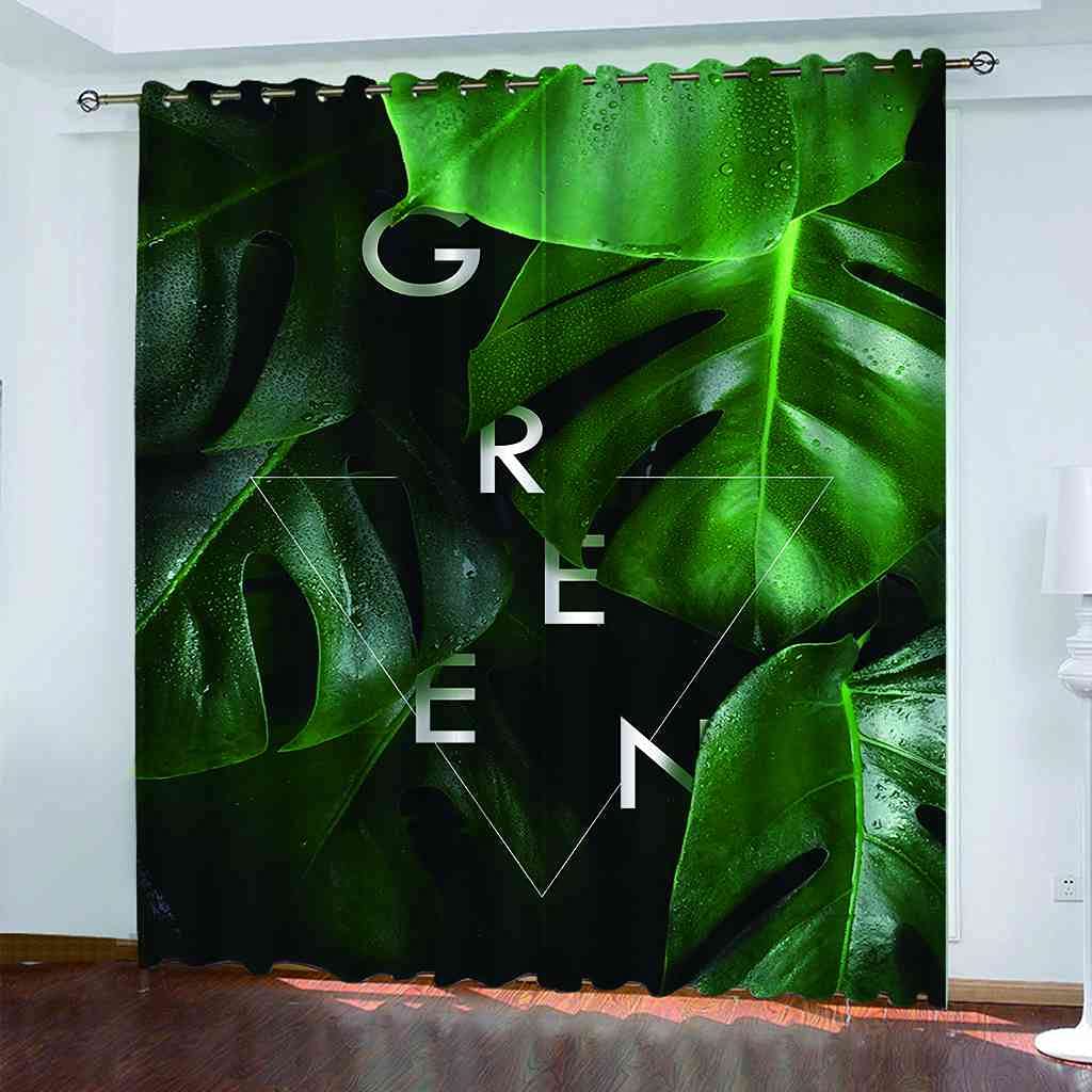 Rideau occultant feuilles vertes moderne, rideaux de fenêtre 264x242 pour cuisine et chambre